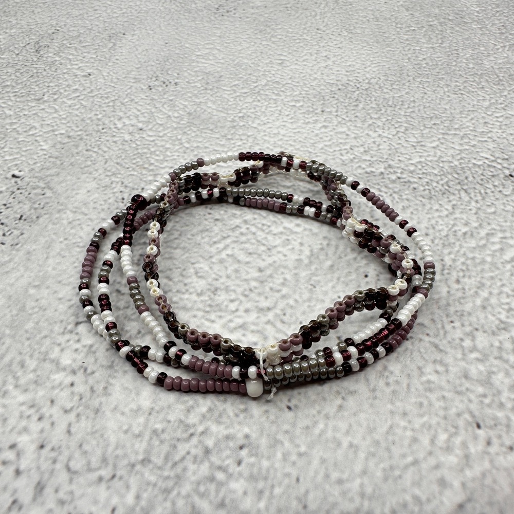 Multi Strand Seed Bead Bracelet Purple White Gray Boho Wrap Statement Vintage